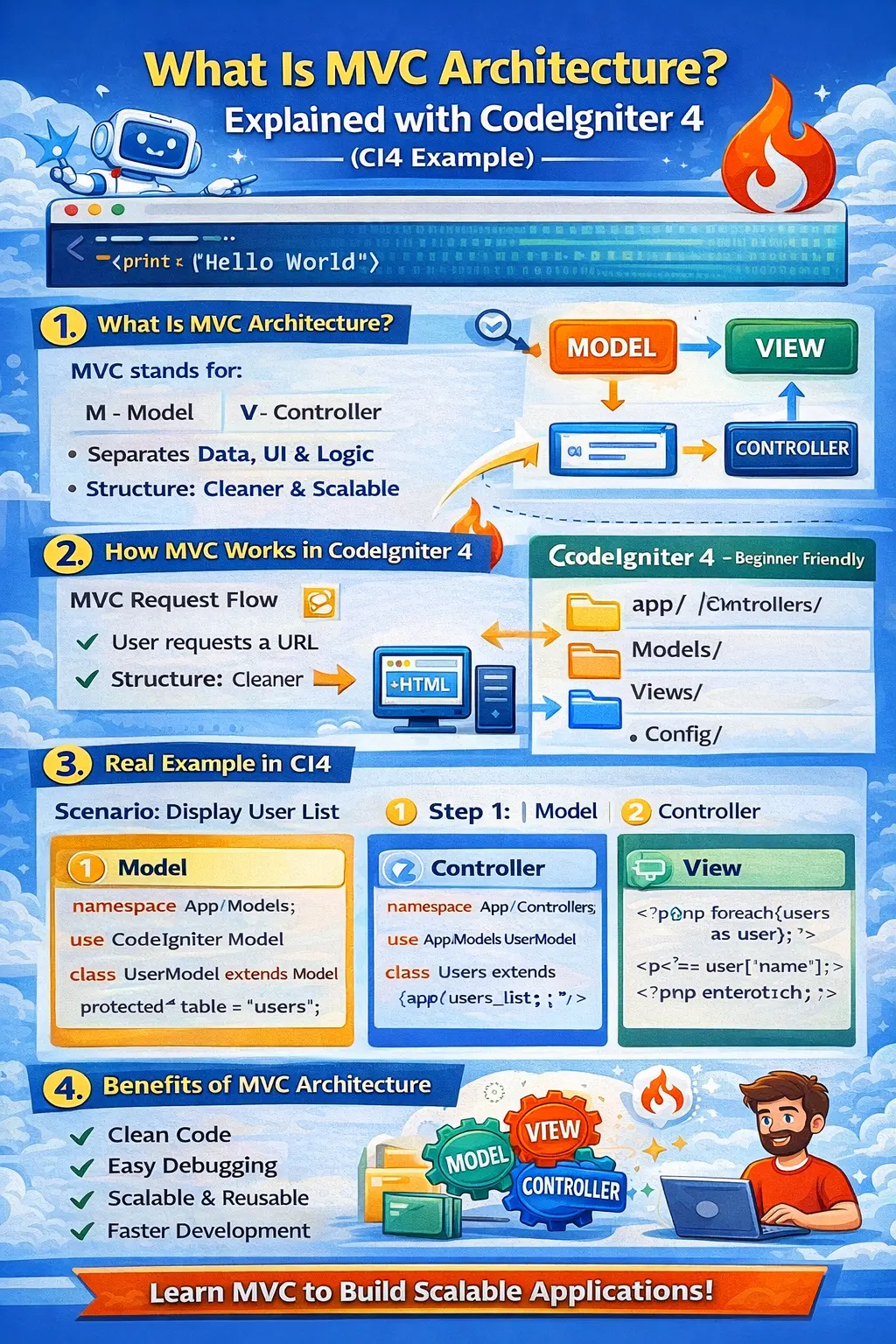 MVC Architecture Explained: Complete Beginner’s Guide with CodeIgniter 4 Example 