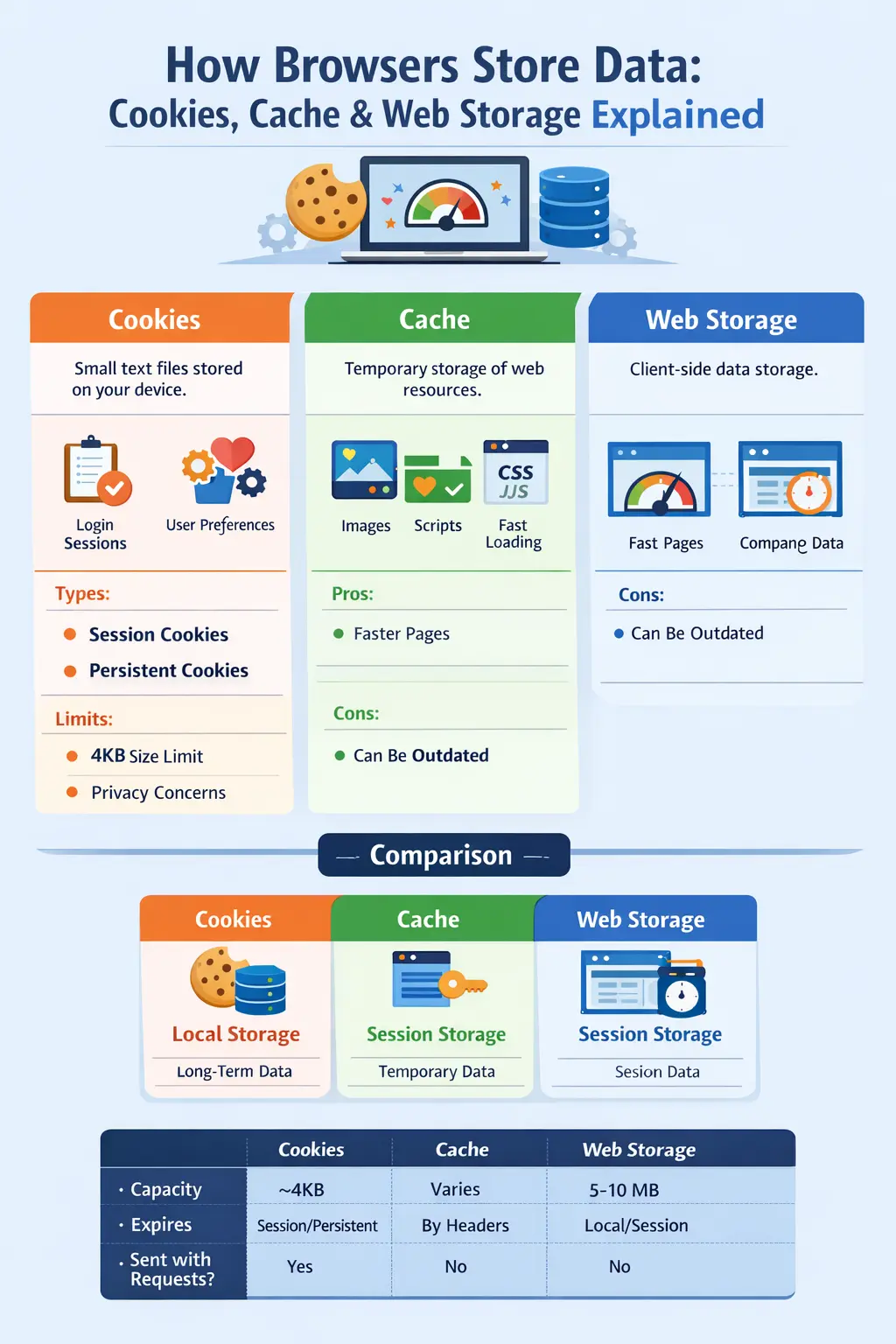 How Browser Stores Data (Cookies, Cache, Storage)