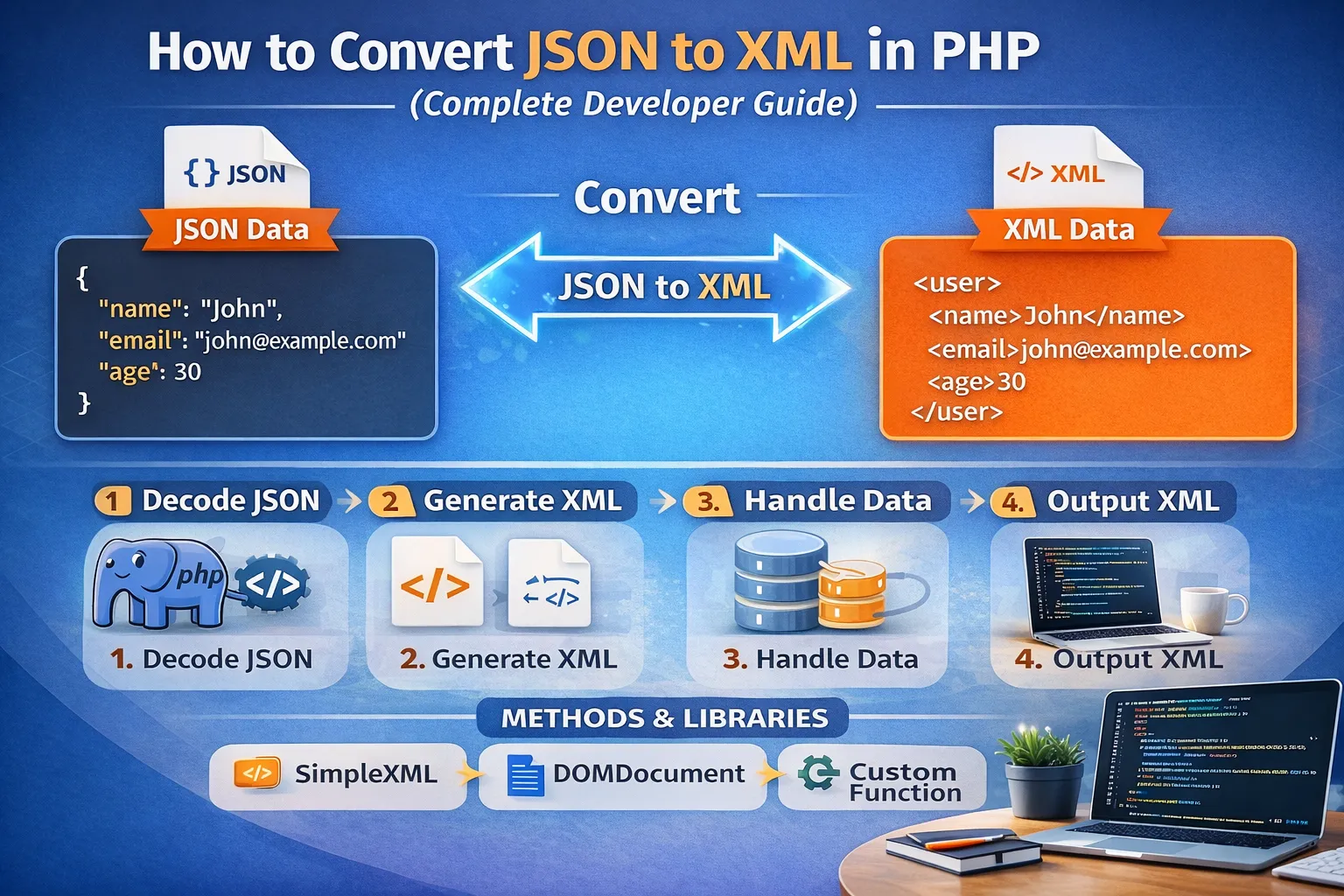 How to Convert JSON to XML in PHP (Complete Developer Guide)