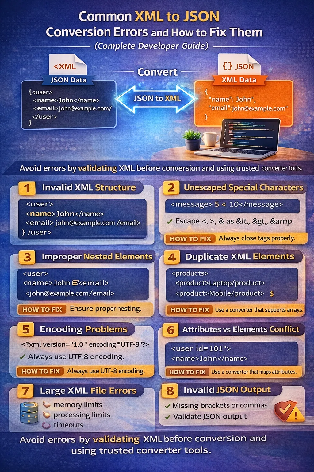 Common XML to JSON Conversion Errors and How to Fix Them
