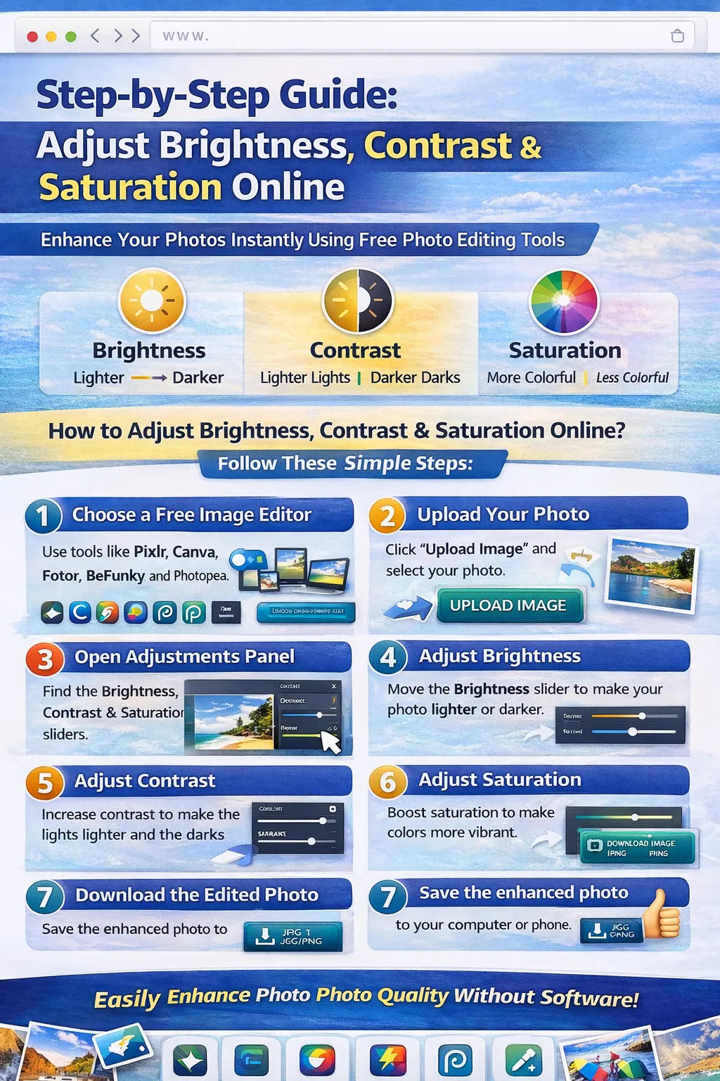 Step-by-Step Guide: Adjust Brightness, Contrast & Saturation Online