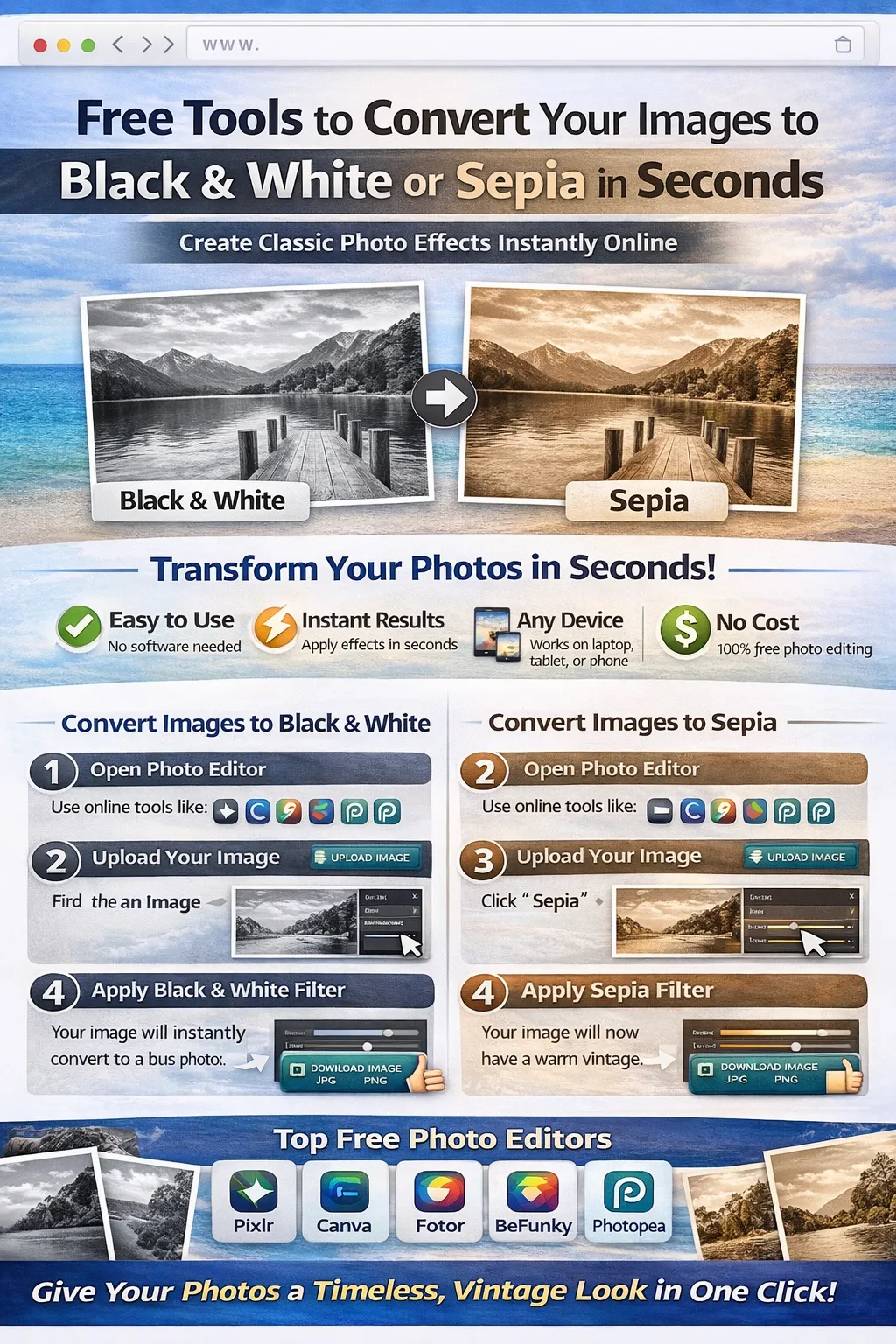 Free Tools to Convert Your Images to Black & White or Sepia in Seconds