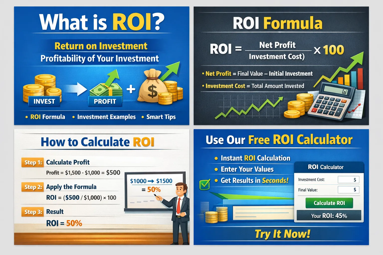 ROI Calculator: Calculate Return on Investment Instantly (Formula + Examples 2026)