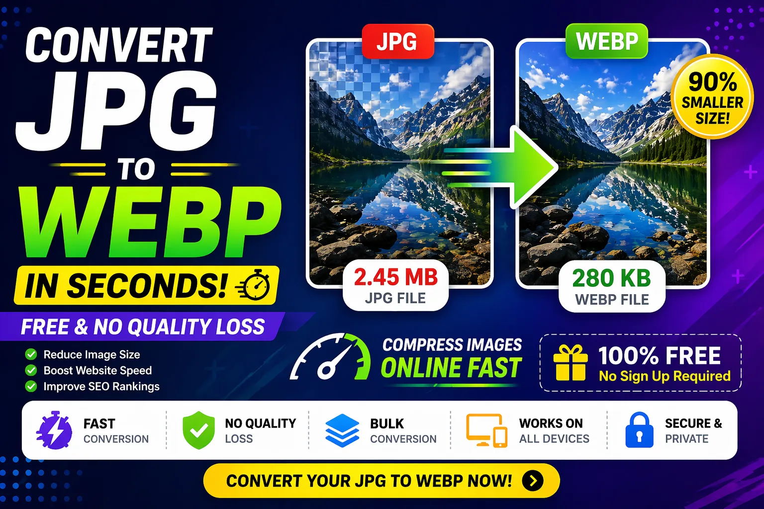 Convert JPG to WebP in Seconds (Free & No Quality Loss) 🚀 | Compress Images Online Fast